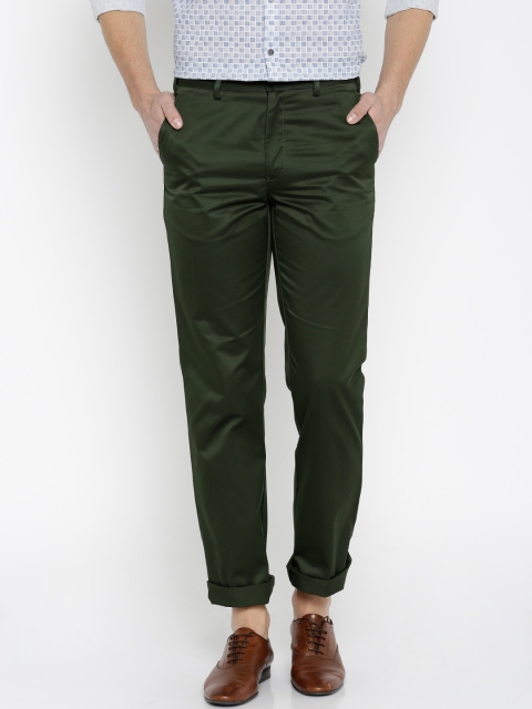 

Park Avenue Men Olive Green Solid Slim Fit Casual Trousers