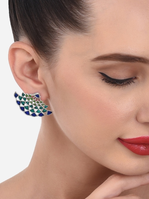 

Zaveri Pearls Green Contemporary Meenakari Studs Earrings