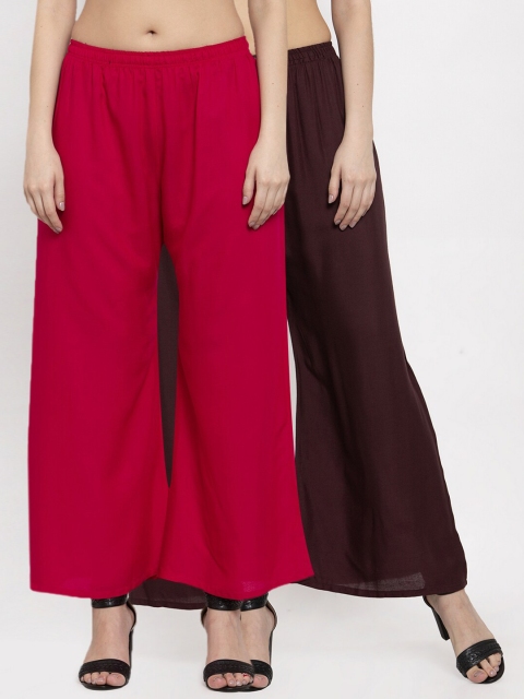 

Miaz Lifestyle Women Pack Of 2 Red & Brown Solid Palazzos