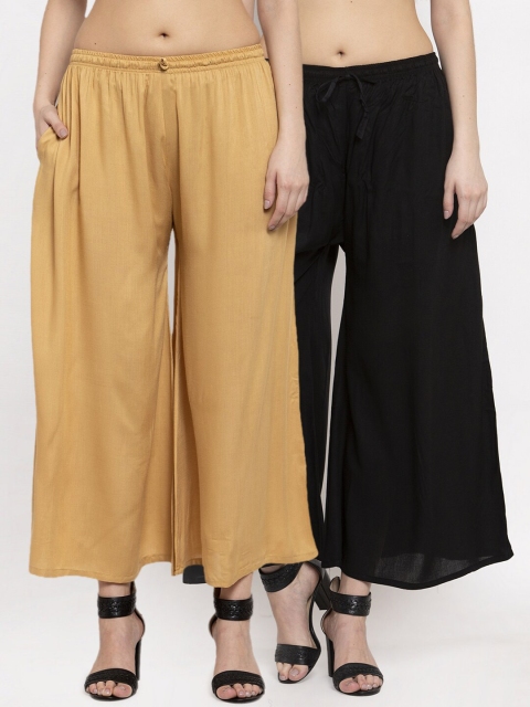 

Miaz Lifestyle Women Pack Of 2 Beige & Black Knitted Cropped Palazzos