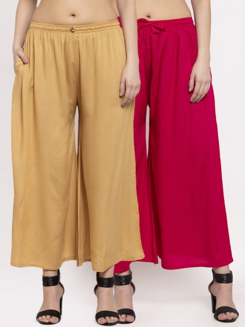 

Miaz Lifestyle Women Pack of 2 Flared Palazzos, Beige