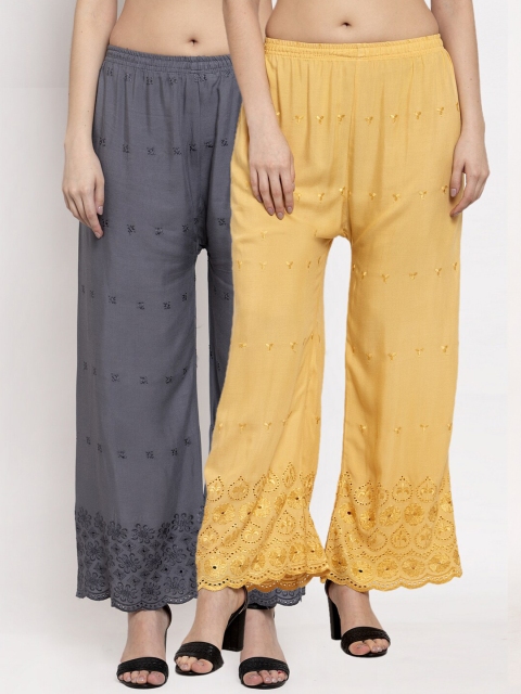 

Miaz Lifestyle Women Pack of 2 Ethnic Motifs Knitted Palazzos, Yellow