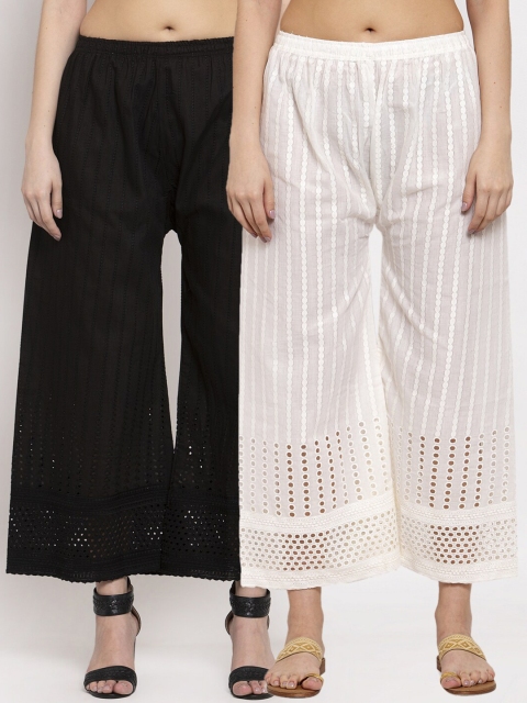 

Miaz Lifestyle Women White & Black Set Of 2 Flared Palazzos