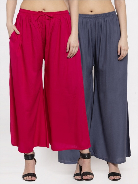 

Miaz Lifestyle Women Pack of 2 Solid Knitted Palazzos, Pink