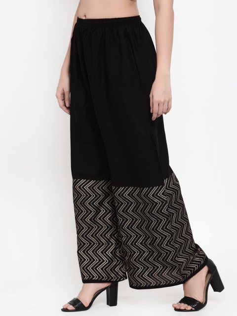 

Miaz Lifestyle Women Black Ethnic Motifs Printed Knitted Palazzos