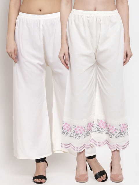 

Miaz Lifestyle Women Pack Of 2 White & Pink Straight Palazzos