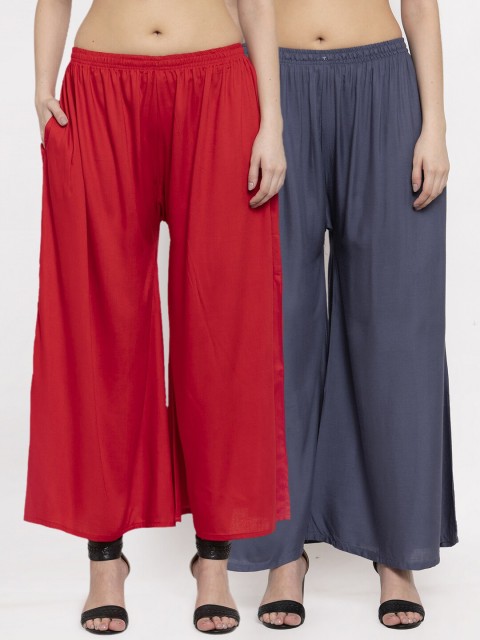 

Miaz Lifestyle Women Pack of 2 Ethnic Motifs Knitted Palazzos, Red