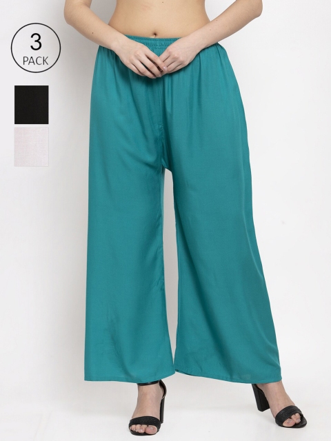 

Miaz Lifestyle Women Pack of 3 Solid Palazzos, Teal