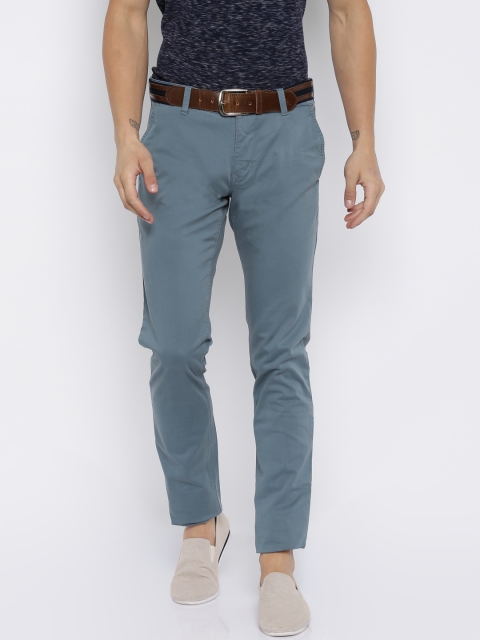 

Parx Men Blue Solid Tapered Fit Chino Trousers