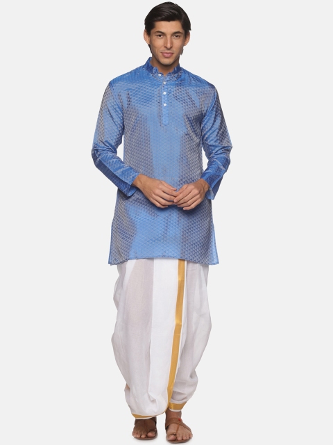

Sethukrishna Men Blue Kurta with Dhoti Pants