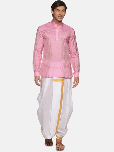 

Sethukrishna Men Pink Kurta with Dhoti Pants