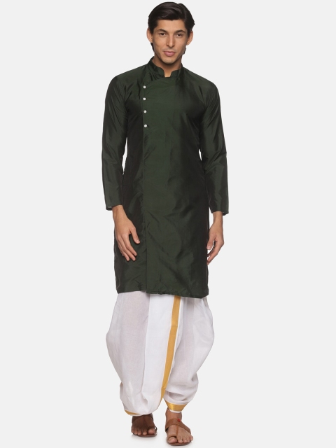 

Sethukrishna Men Green Angrakha Kurta with Dhoti Pants