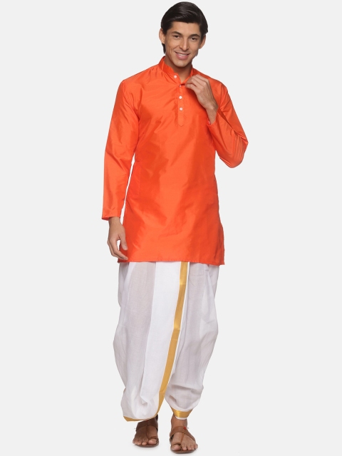 

Sethukrishna Men Orange Kurta with Dhoti Pants