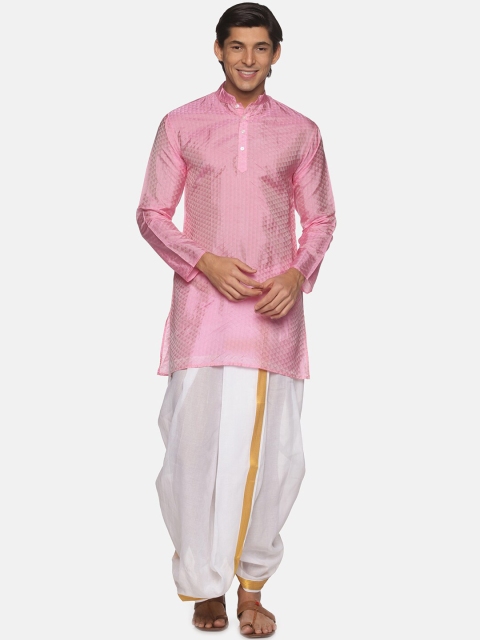 

Sethukrishna Men Pink Kurta with Dhoti Pants