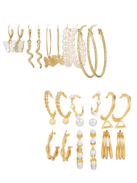 

Vembley Set of 14 Gold-Toned Contemporary Hoop Earrings