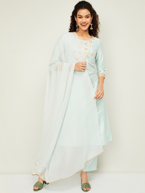 

Melange by Lifestyle Women Green Yoke Design Kurta with Trousers & With Dupatta