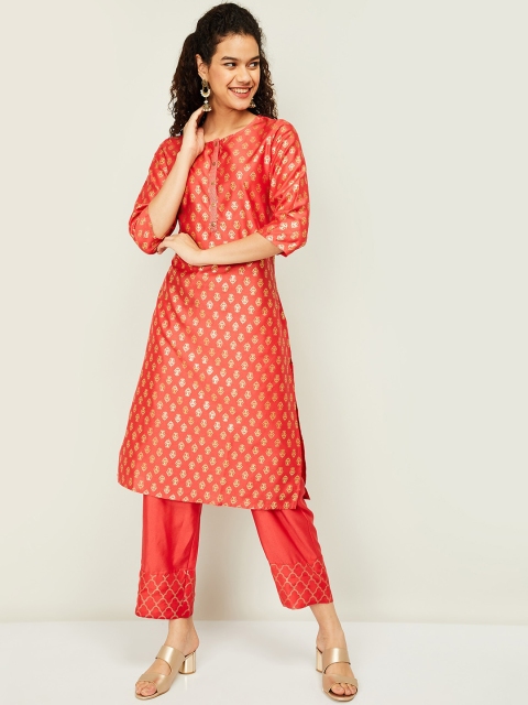 

Melange by Lifestyle Women Brown Ethnic Motifs Panelled Kurti with Trousers