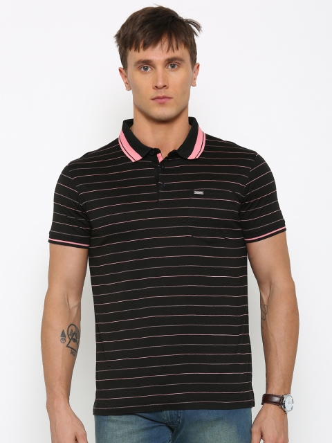 

Park Avenue Men Black Striped Polo Collar T-shirt