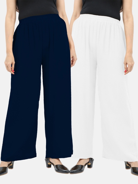 

SARINA Women Navy Blue & White Set Of 2 Flared Knitted Palazzos