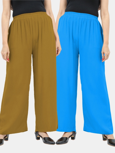

SARINA Women Pack Of 2 Blue & Olive Green Flared Knitted Palazzos
