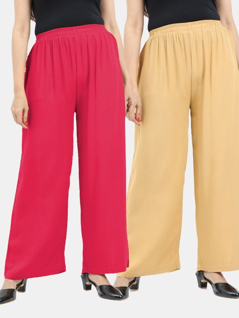 

SARINA Women Pack Of 2 Pink & Beige Flared Knitted Palazzos