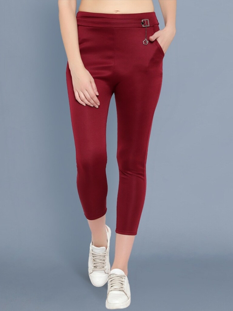 

BUY NEW TREND Women Maroon Solid Comfort Slim Fit Trousers