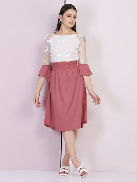 

BUY NEW TREND Rose Pink & White Colourblocked Dress