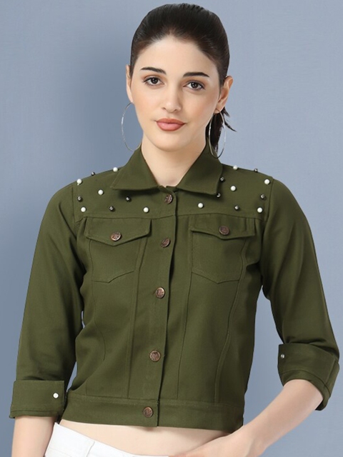

BUY NEW TREND Women Green Lightweight Crop Denim Jacket