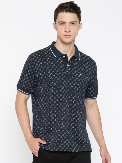 

Parx Men Navy White Printed Polo Pure Cotton T-shirt, Navy blue