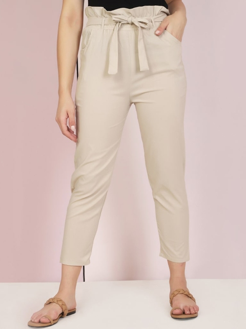 

BUY NEW TREND Women Beige Comfort Slim Fit Pleated Trousers