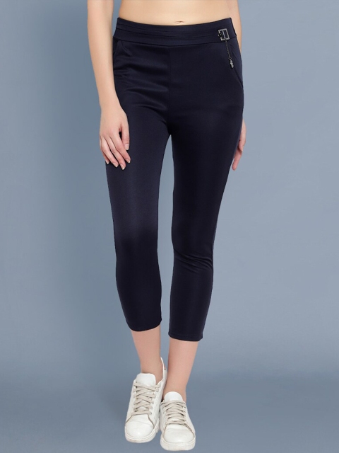 

BUY NEW TREND Women Navy Blue Comfort Slim Fit Crop Trousers