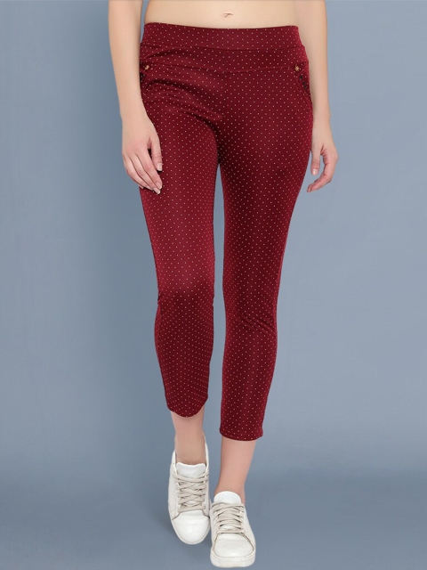 

BUY NEW TREND Women Maroon Printed Relaxed Slim Fit Trousers
