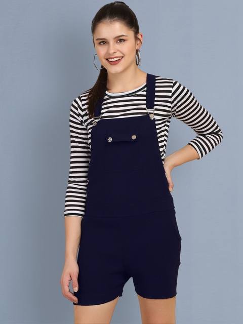 

BUY NEW TREND Women Red Short Dungaree with Striped Top, Navy blue