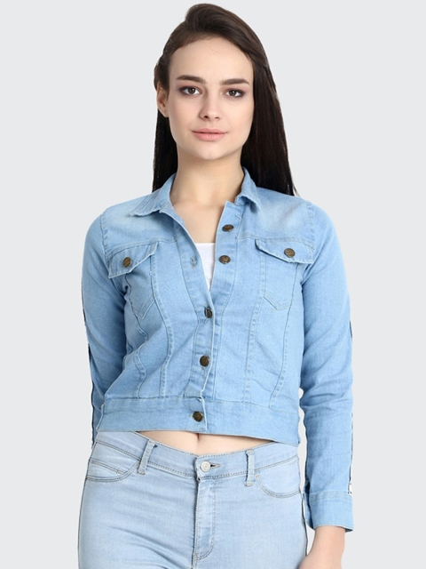 

BUY NEW TREND Women Blue Washed Lightweight Crop Denim Jacket with Patchwork