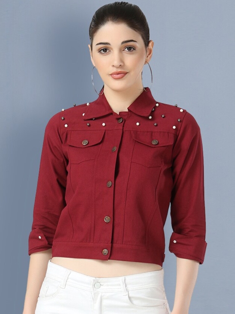 

BUY NEW TREND Women Maroon Lightweight Crop Tailored Jacket