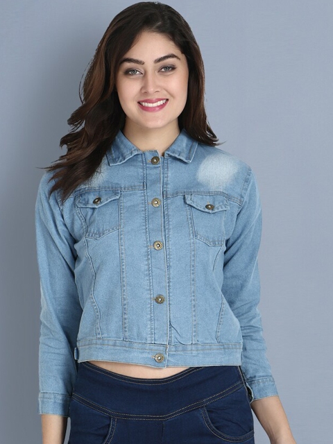 

BUY NEW TREND Women Blue Washed Lightweight Crop Denim Jacket