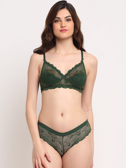 

Friskers Women Olive Double Layered Wirefree Lingerie Set