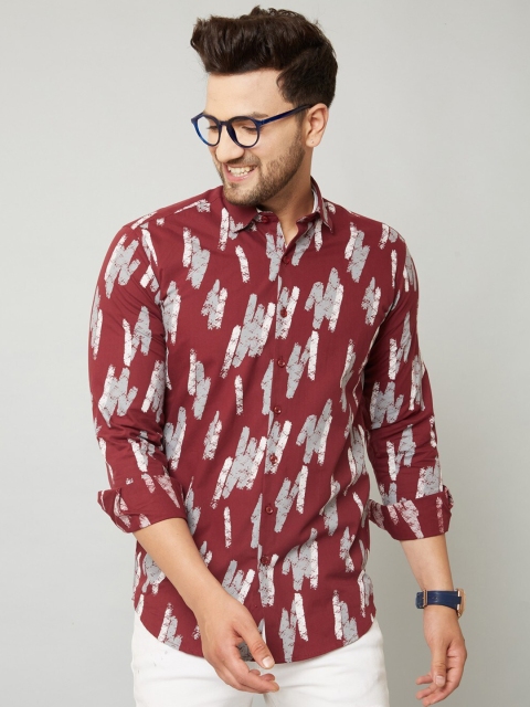 

MR KAMEEJ Men Red Classic Slim Fit Printed Casual Shirt