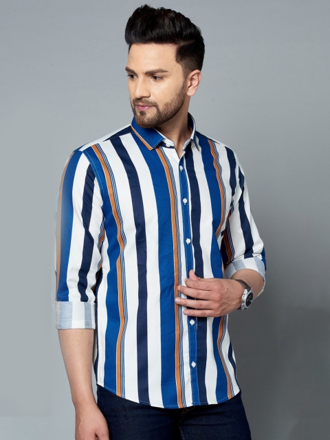 

MR KAMEEJ Men Blue Classic Slim Fit Striped Casual Shirt