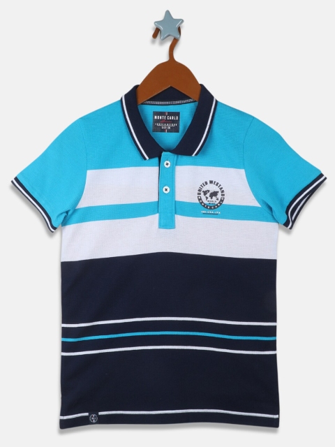 

Monte Carlo Boys Turquoise Blue Striped Polo Collar T-shirt