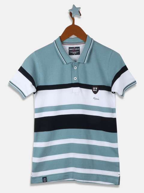 

Monte Carlo Boys Blue & White Striped Polo Collar T-shirt