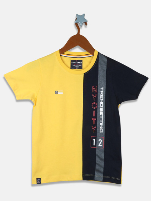 

Monte Carlo Boys Yellow & Black Typography Colourblocked T-shirt