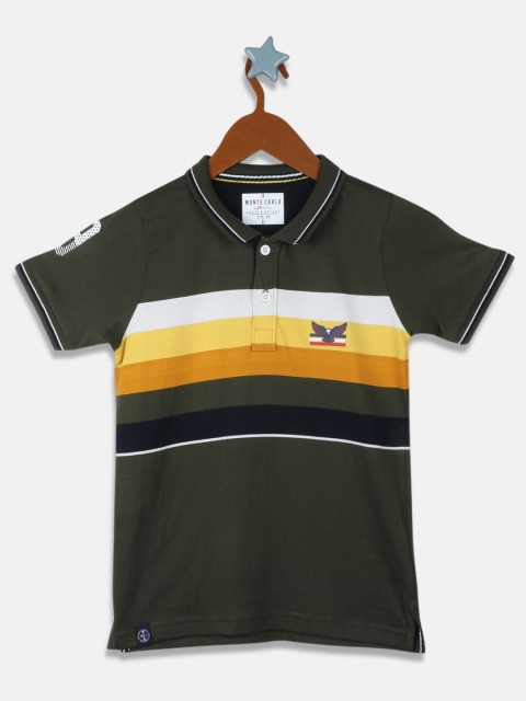 

Monte Carlo Boys Olive Green Striped Polo Collar T-shirt