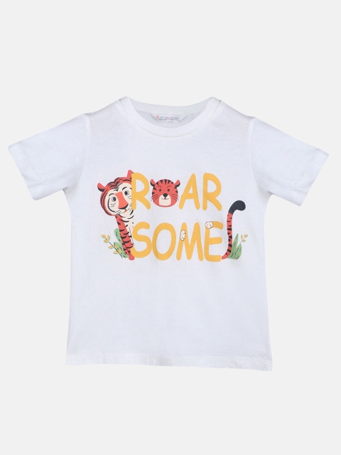 

Beebay Boys White & Yellow Printed Cotton T-shirt