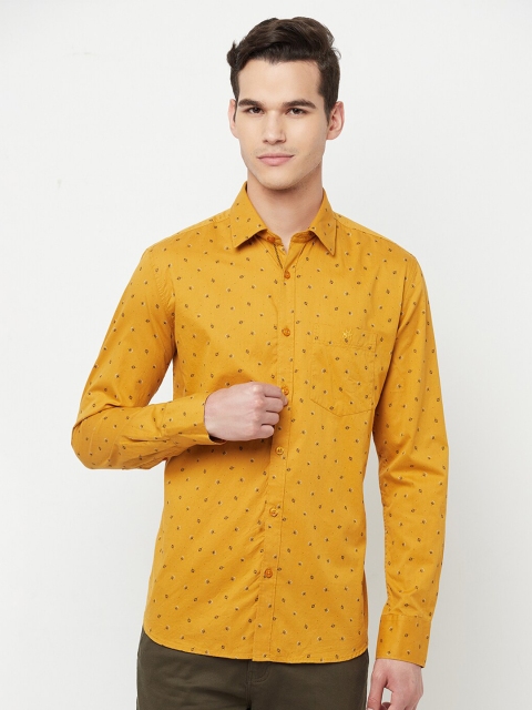 

Crimsoune Club Men Mustard Floral Printed Pure Cotton Slim Fit Casual Shirt
