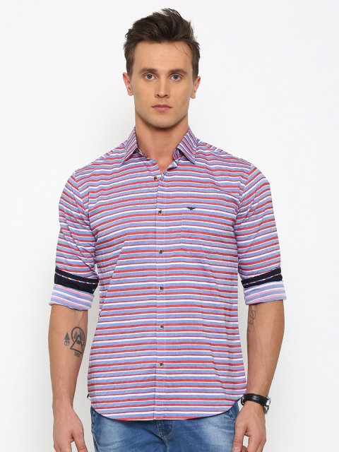 

Park Avenue Men Blue Slim Striped Casual Shirt