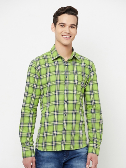 

Crimsoune Club Men Green & White Slim Fit Checked Casual Shirt