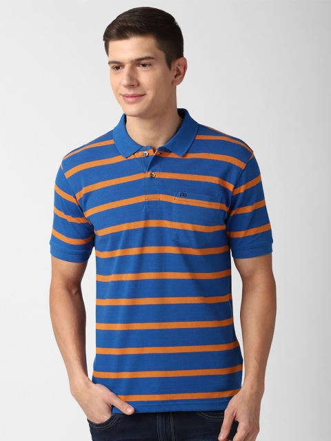 

Peter England Casuals Men Blue Striped Polo Collar T-shirt