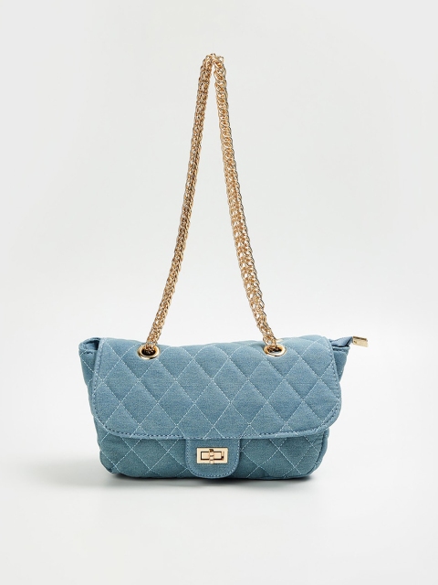 

Ginger by Lifestyle Women Blue Textured Structured Sling Bag with Quilted