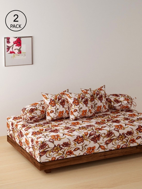 

Dhrohar Set of 2 Printed Velvet Diwan Set with Bolster & Cushion Covers, Red